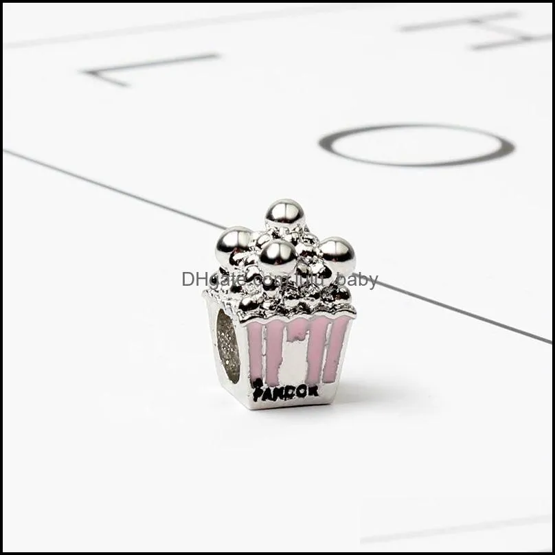 painted pink cake charm bead big hole fashion women jewelry european style for diy bracelet necklace 54 w2
