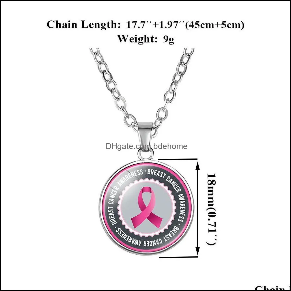 breast cancer awareness pink ribbon necklaces for women glass faith hope cure believe letter pendant chains fashion jewelry in bulk