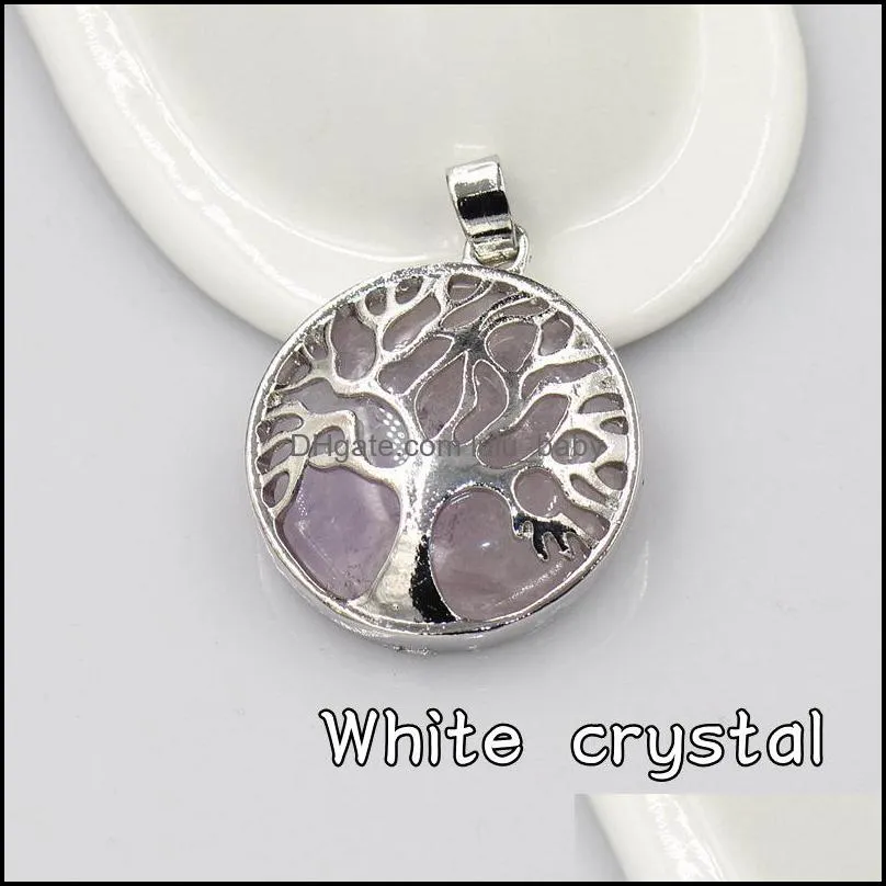 natural stone amethysts rose quartz chakra lapis alloy tree of life pendants charms for necklace jewelry accessories marking