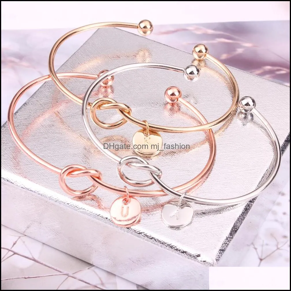 sale classic knot 26 initial letter charm bracelet bangle for women men rose gold gold wire bangle fashion bridesmaid jewelry gift