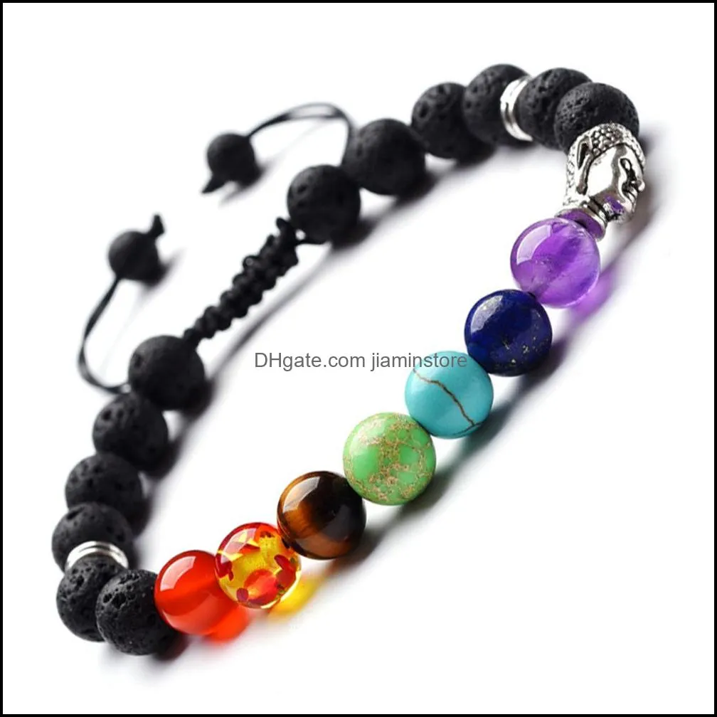 multicolor yoga handmade weave natural stones 8mm lava stone chakra bracelet essential oil diffuser bracelets jewelry