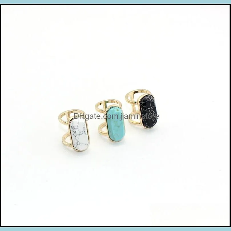 fashion style gold plated natural stone ring geometry oval white blue turquoise ring for women jewelry