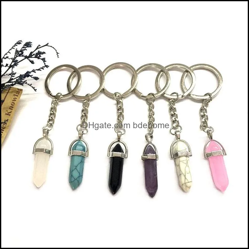 creative natural quartz stone key rings yoga pendant keychain women bag handle car jewelry accessories