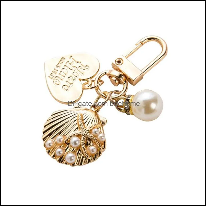 cute pearl shell key rings for girl creative small gifts ins metal jewelry pendant keychain ladies fashion accessories