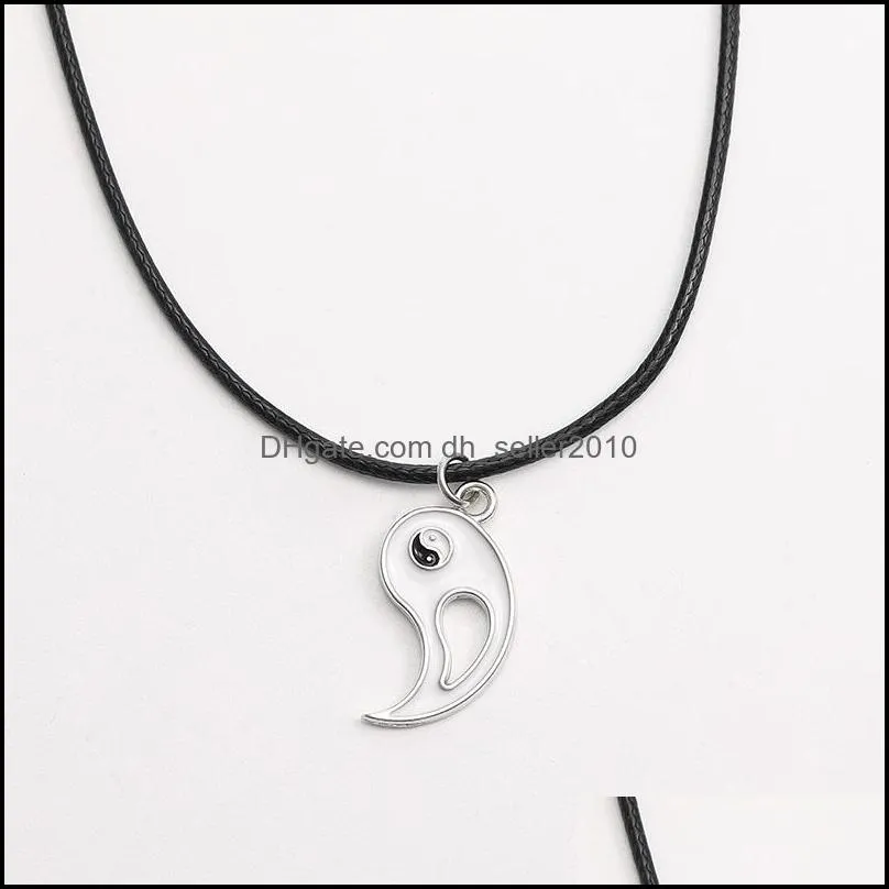  fashion vintage stitching yin and yang pendant necklace couple leather rope chain necklaces black white friends friendship jewelry