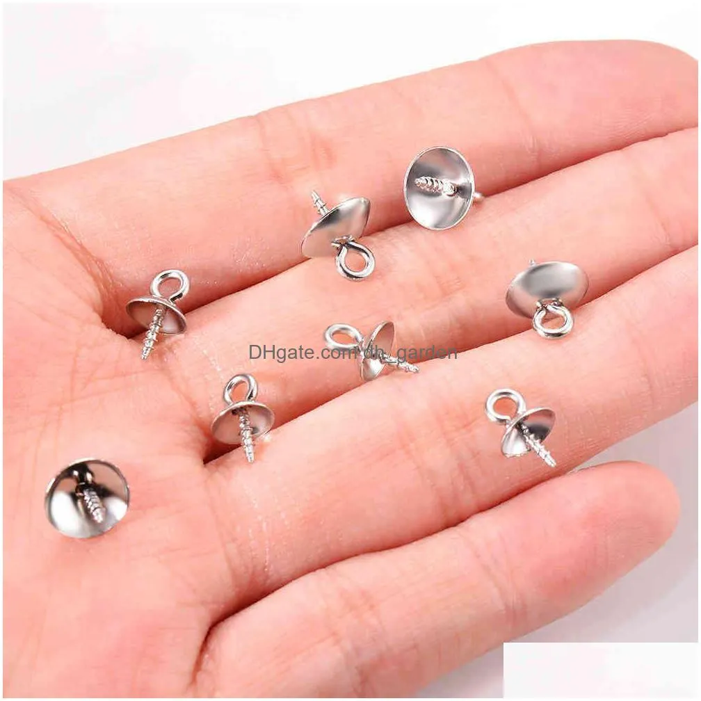 50pcs/lot stainless steel screw eye pin pearl pendant connector bail cap beads charm for diy jewelry accessories whols