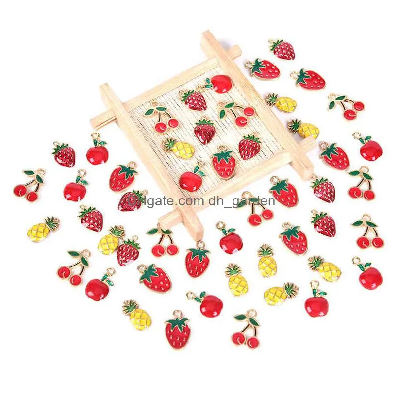 10pcs/set enamel fruit cherry watermelon strawberry alloy charms pendant diy craft findings jewelry making accessories