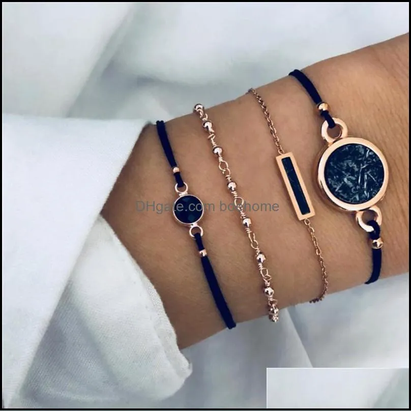 women bohemia bracelet jewelry charm adjustable chain compass totem black hexagon bracelets love diamond pendant dhs k79fa
