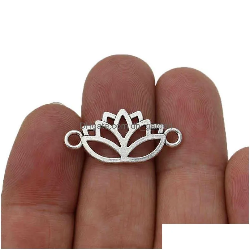 30pcs antique silver plated lotus flower charm connector for jewelry making bracelet accessories diy craft 27x13mm