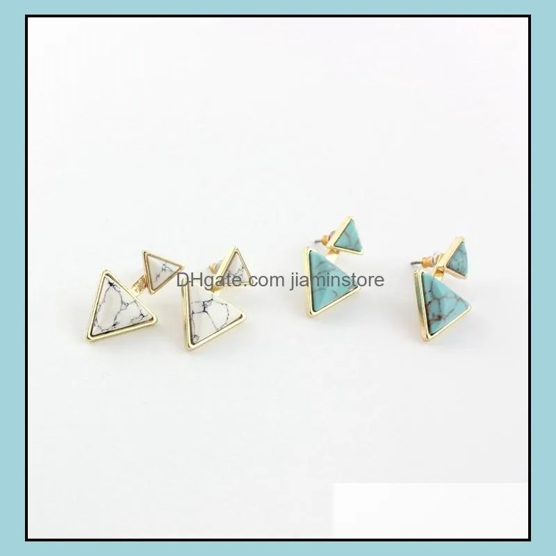 8styles gold color triangle white green turquoise marble natural stone earrings jewelry for women jewelry