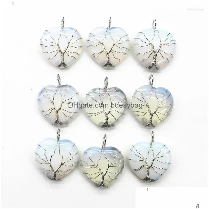 pendant necklaces 5pc natural crystal tree of life heartshaped shape reiki polished mineral healing stone for men women jewelry gift