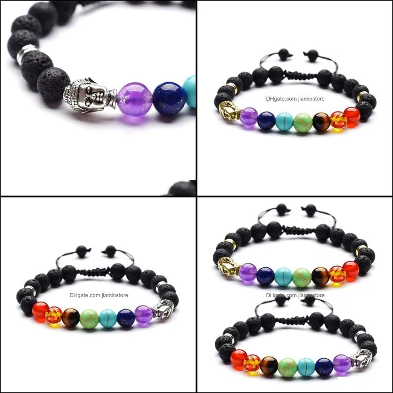 multicolor yoga handmade weave natural stones 8mm lava stone chakra bracelet essential oil diffuser bracelets jewelry