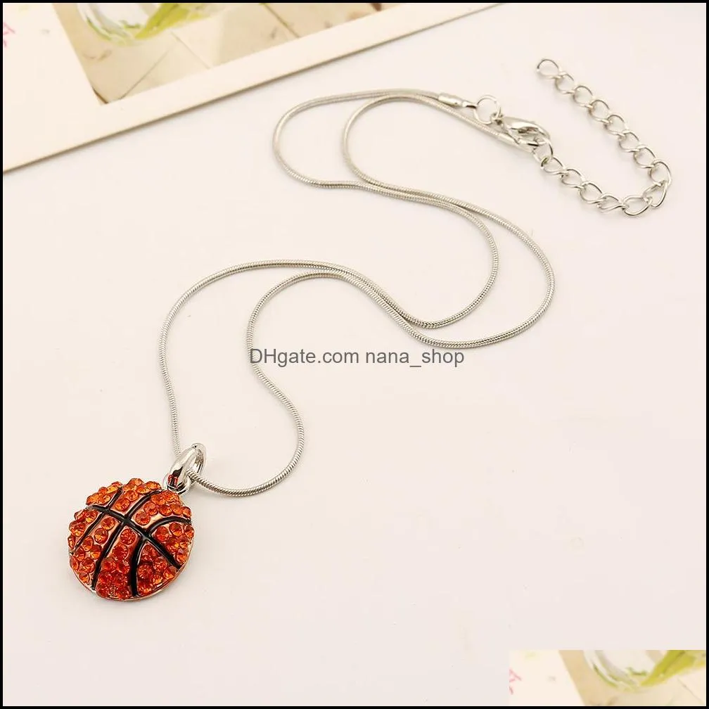 high quality ball sports necklace crystal rhinestone softball baseball basketball pendant snake chains for women men s fans fashion