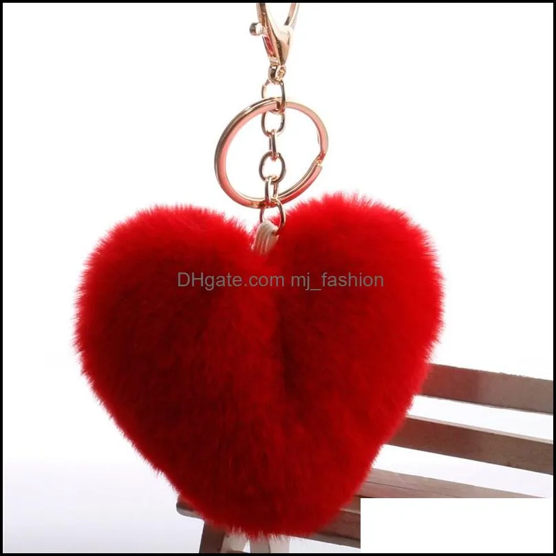 heart pompoms key rings rainbow plush balls keychains pendant for women fashion car bag accessories keyfobs holder p285fa