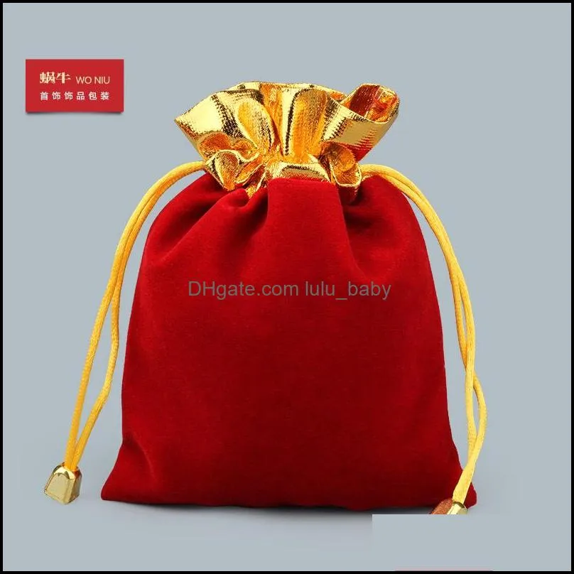 gold side velvet drawstring pouch bag/jewelry bag christmas/wedding gift bags red black ne815 862 q2