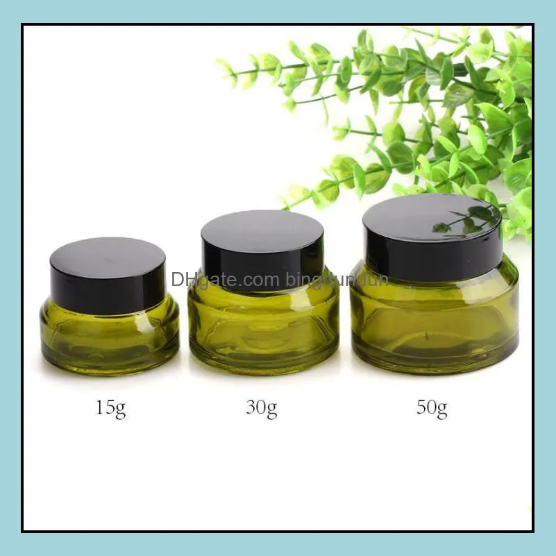 15 30 50ml green color refillable glass cosmetic jars post bottles for face cream lip blam makeup cream facial mask lotion