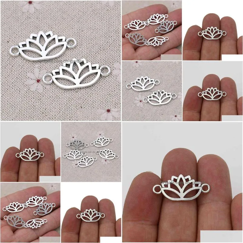 30pcs antique silver plated lotus flower charm connector for jewelry making bracelet accessories diy craft 27x13mm