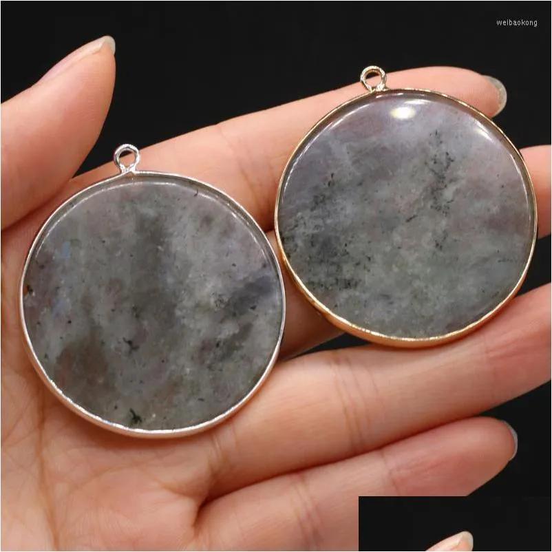 pendant necklaces 40x45mm flash labradorite round plated edge natural stonediy jewelry making necklace earring accessorie charm gift