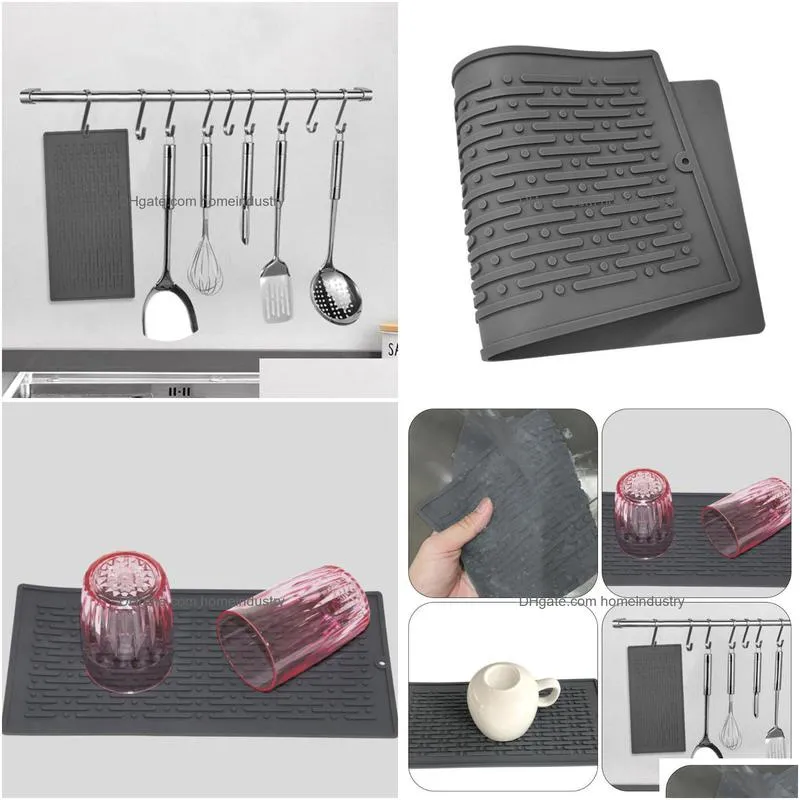 mats pads 1pc household silicone draining pad durable cup bowls storage mat grey