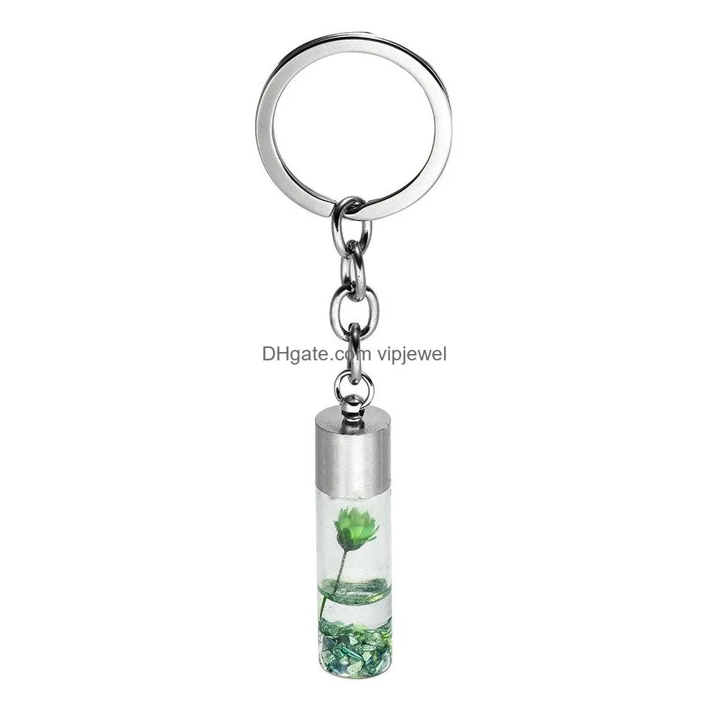 fashion jewelry bottle pendant key chain glass dry flower keychains pendant key ring