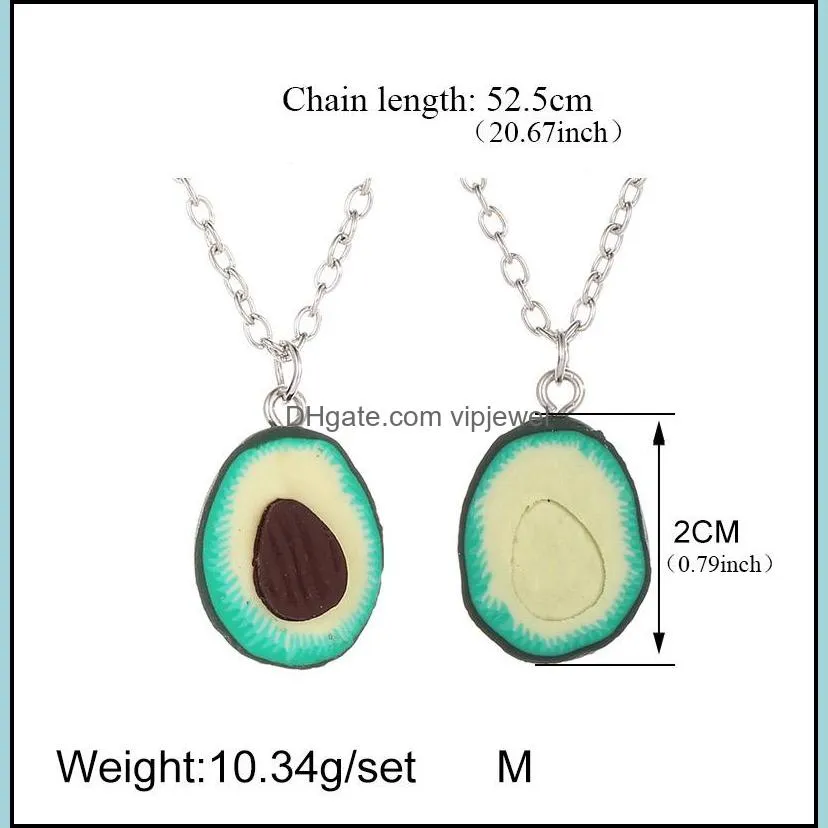 2019 cute avocado earrings pendant necklace keychain set for women girl creative soft pottery fruit charms necklace party gifts