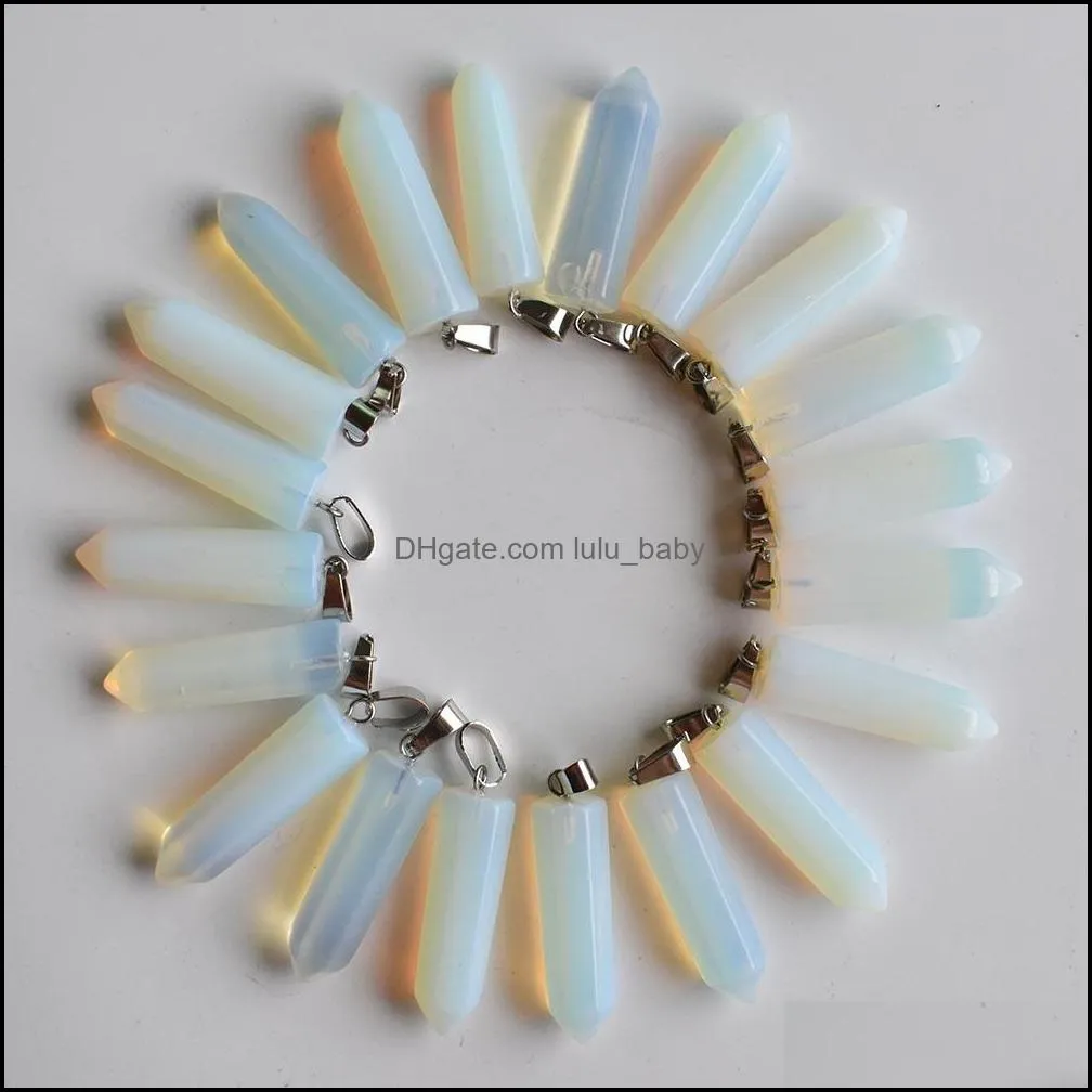 natural stone hexagon prism charms opal rose quartz tigers eye turquoise stone pendants crystal pendants clear gem stone fit necklace making