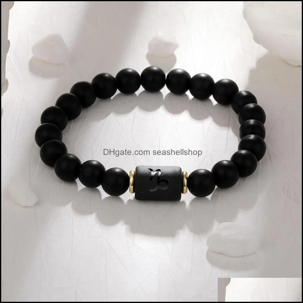 black stone beads 12 constellation couple bracelet men bracelets for women pulseras moda masculina hombre man mens jewelry