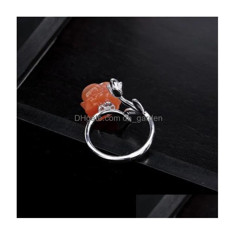 cluster rings southern red agate rose flower ring womens open s925 sterling silver fashion graceful personality to give mom gift