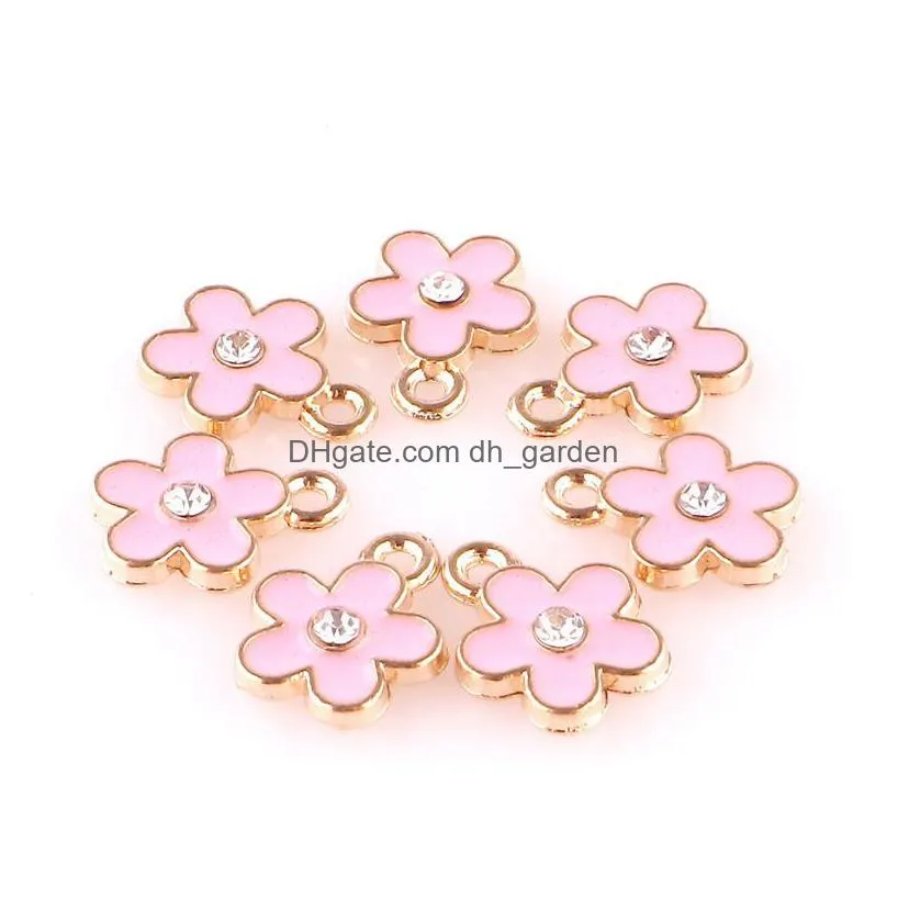 zinc alloy pink enamel petal flower charms 10mm 20pcs/lot for diy jewelry making finding accessories