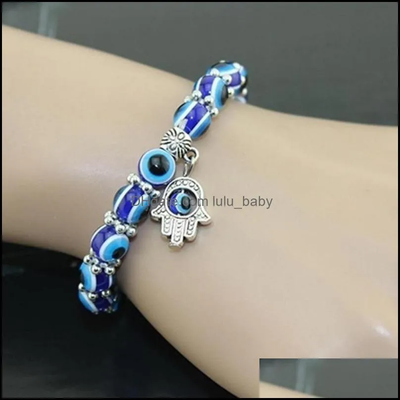 wholesale lucky fatima hamsa hand blue evil eye charms bracelets bangles beads turkish pulseras for women 2018 jewelry 664 q2