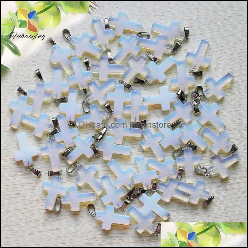 natural stone quartz crystal opalite unakite agate trendy charms cross necklace pendants for jewelry making