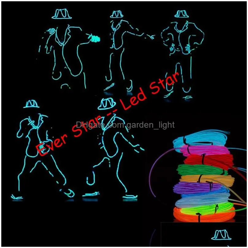 flashing el wire neon lighting lamp 1m 2m  flexible battery power led ribbon light cold light stage props strip light 10 colors