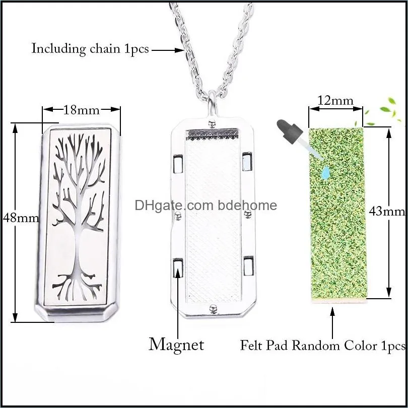 women men aromatherapy necklace diffuser jewelry rectangle stainless steel magnetic locket pendant essential oil perfume necklaces
