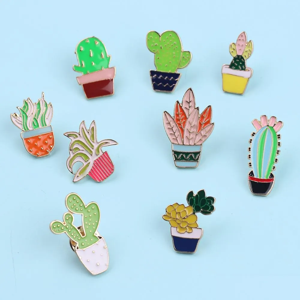 cute alloy plant cactus brooches for women cartoon metal decoration brooch pin bag button lapel pin costume emblem jewelry gift