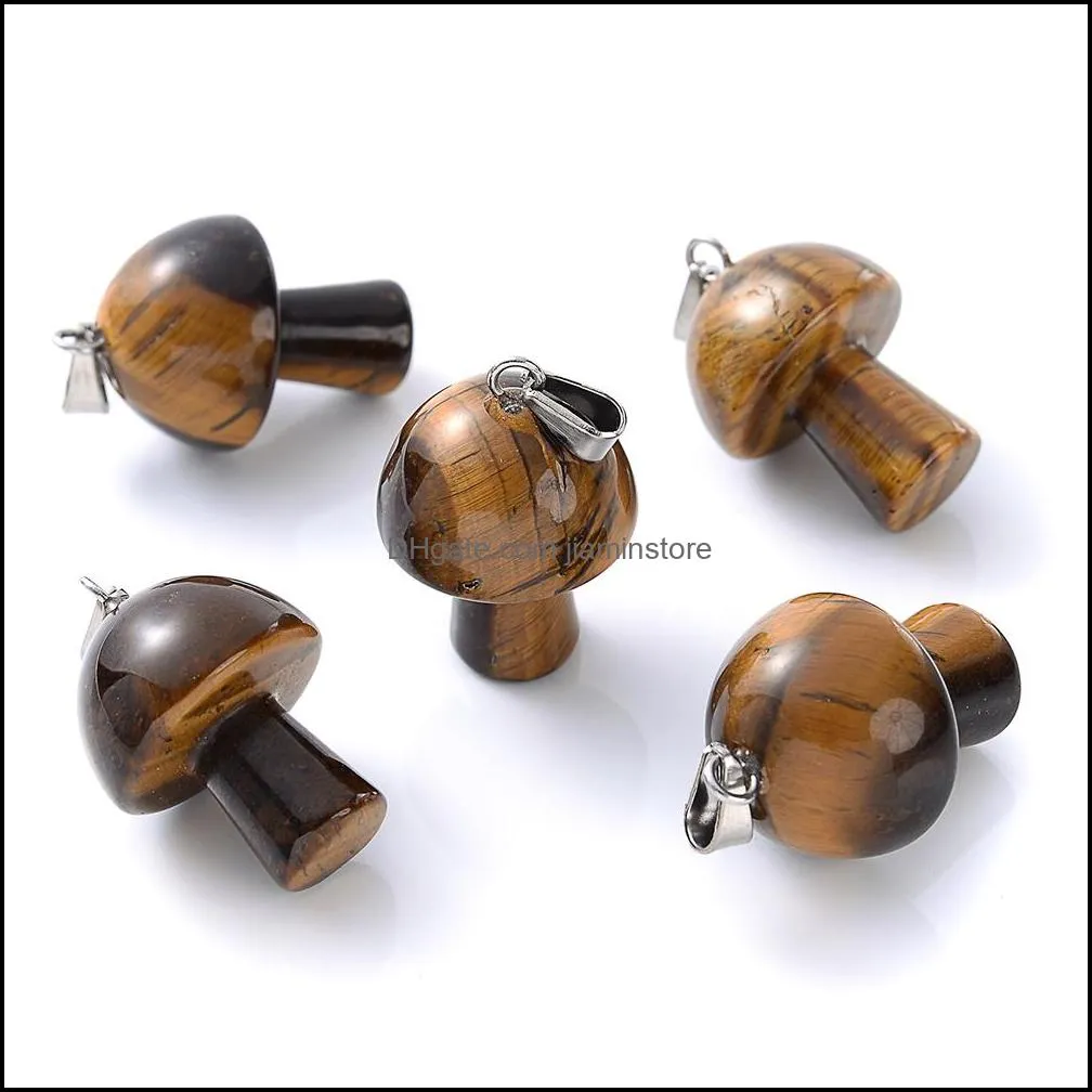 natural stone mushroom charms aventurine lapis lazuli crystal tiger eye beads pendant for diy necklace jewelry making