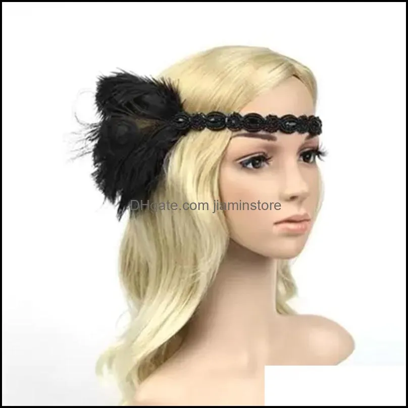 1920s headpiece feather flapper headband headpiece great gatsby headdress vintage party costume hair headdress