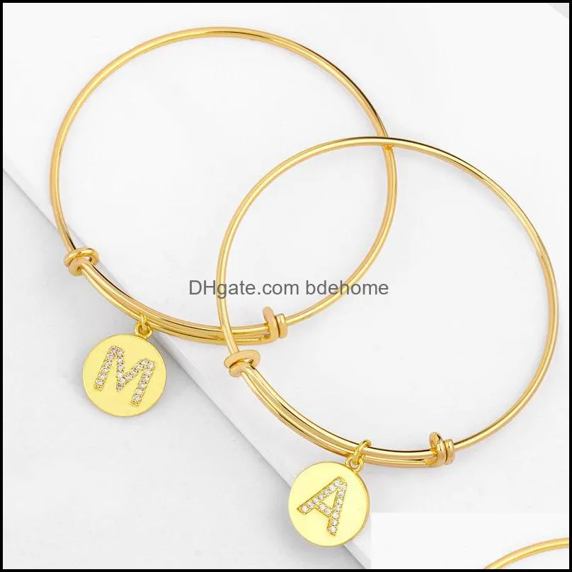 adjustable 26 letter shape bracelet bangle pendant charm bracelets gift jewellery for friend q358fz