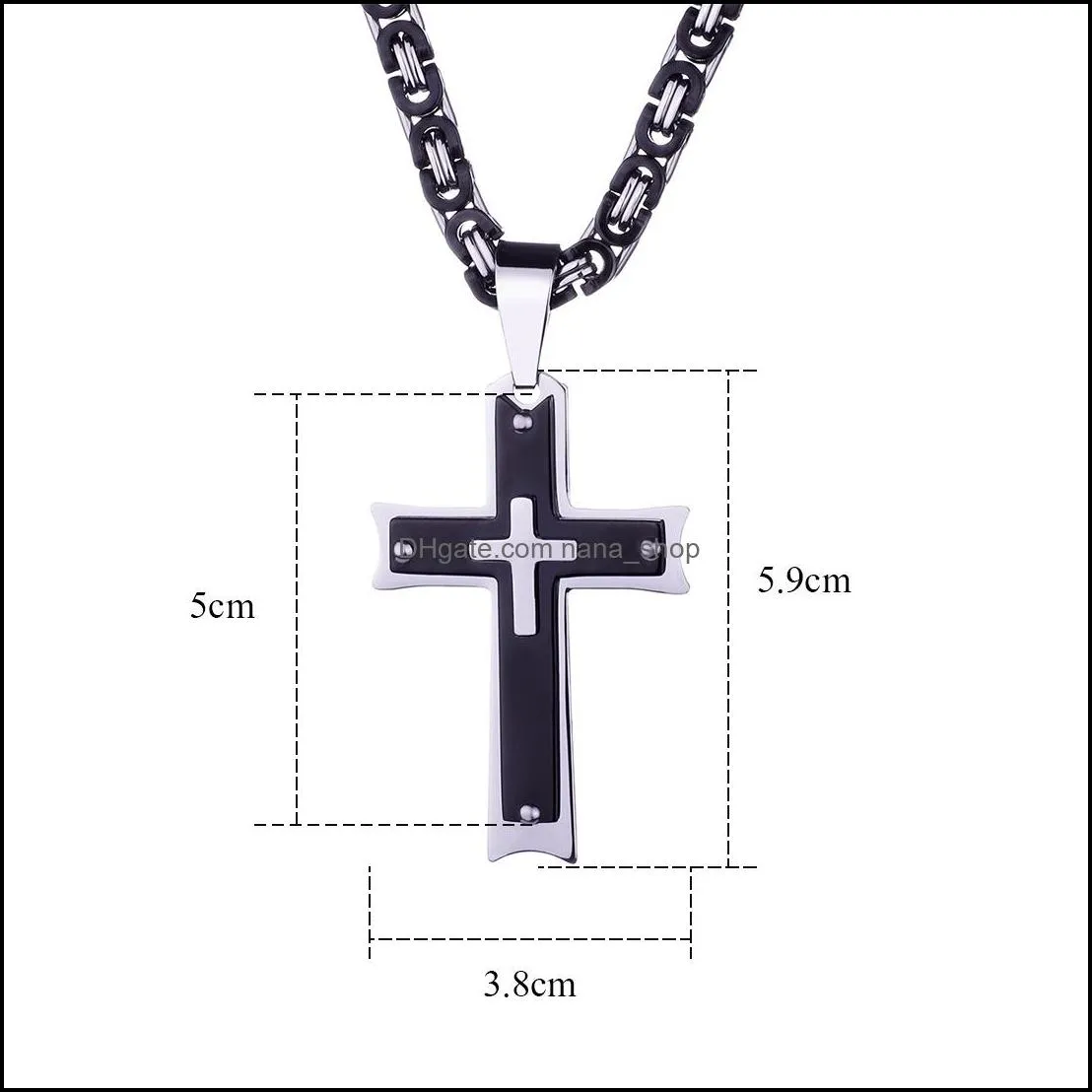 mens cross pendant stainless steel christian jesus crucifix charm bike chain necklace for women punk jewelry gift