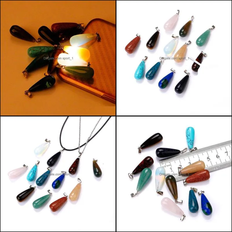 natural stone long drop pendant necklace opal tigers eye pink quartz crystal chakra reiki healing pendulum necklaces for women