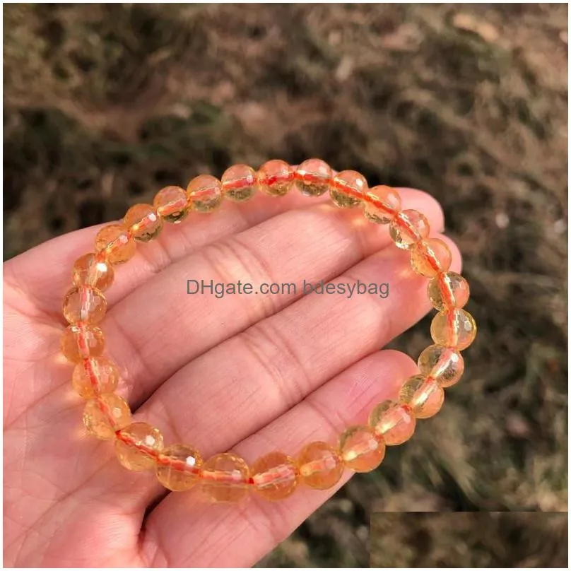 beaded strands natural citrine bracelet 128 facets round beads crystal healing stone women men jewelry giftbeaded