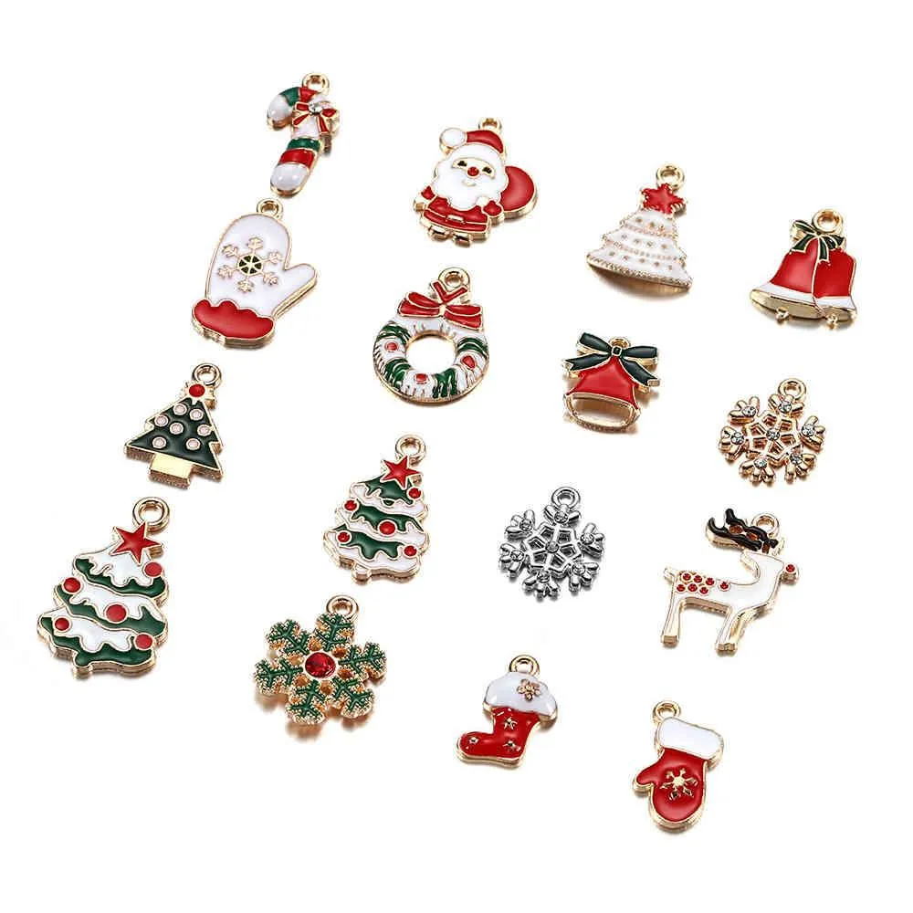 20pcs christmas charms pendants enamel bracelet party home metal craft decoration tree hanging diy jewelry making accessorie