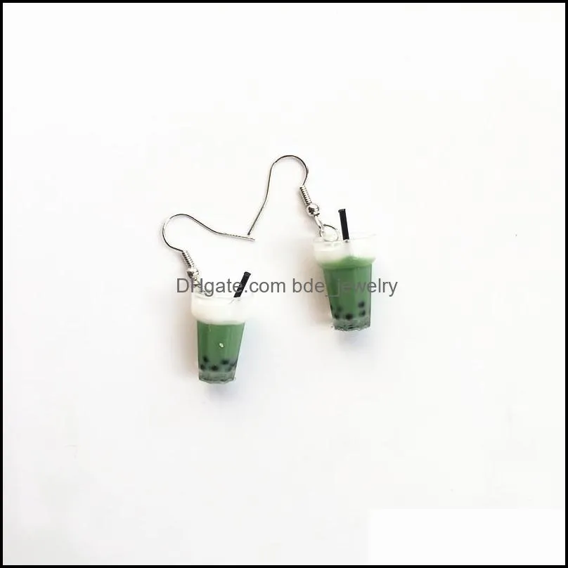 fashion plastic ear clip dangle women cute romantic simulation pendant earrings pearl milk tea food earring