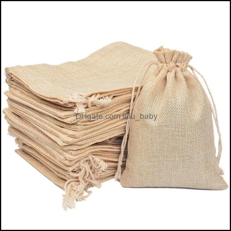 7x9cm 9x12cm 10x15cm 13x18cm original color mini pouch jute bag linen hemp jewelry gift pouch drawstring bags for wedding favors 382