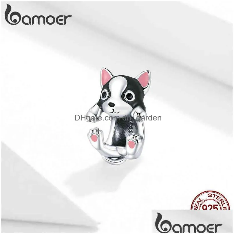 bamoer 925 sterling silver cute puppy charm for 3mm bracelet accessories original silver beads jewelry make bsc388