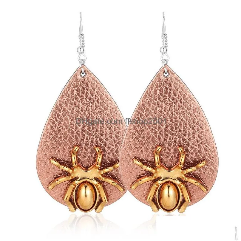 fashion jewelry pu leather earrings spider faux leather dangle earrings