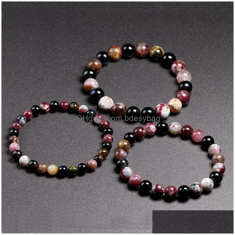 beaded strands natural mix tourmaline bracelet stone 6mm 8mm 10mm bead quartz women men fashion semiprecious jewelry giftbeaded