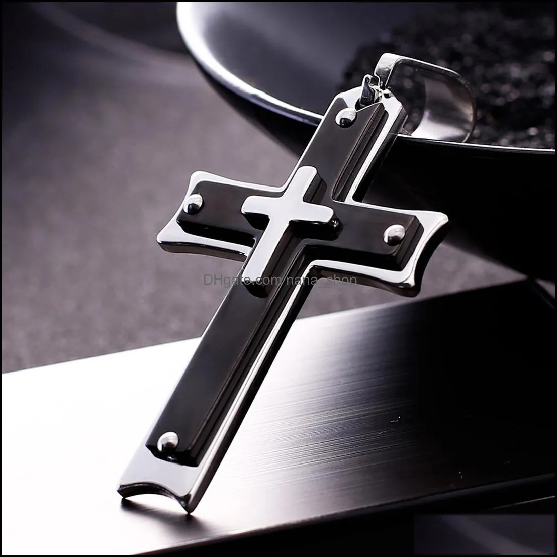 mens cross pendant stainless steel christian jesus crucifix charm bike chain necklace for women punk jewelry gift