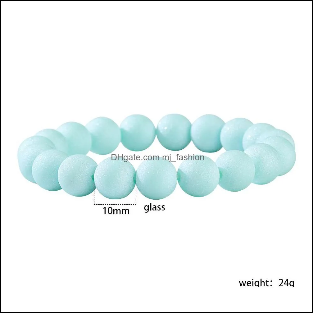 1pc 10mm agate natural stone strands bracelet on hand fashion frosted glass beaded bangle bracelet for women with wish card jewelry