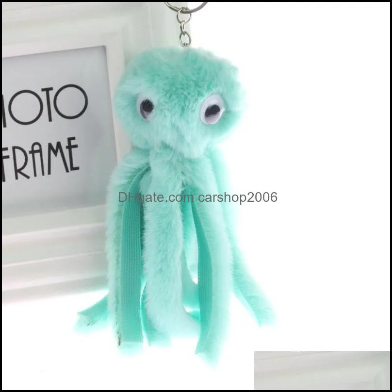 cute animal fluffy key rings pompom octopus plush doll keychain women bag pendant for kids toys fashion accessories gift