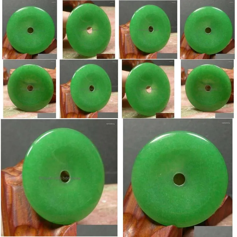 pendant necklaces certificate chinese green quartzite jade big circle donut amulet 35x35mm